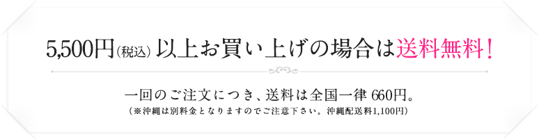 5,500円(税込)以上お買い上げの場合は送料無料!一回のご注文につき、送料は全国一律660円。